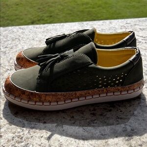 Olive Green (NEW) Loafers with Tassel and Cork Detail
